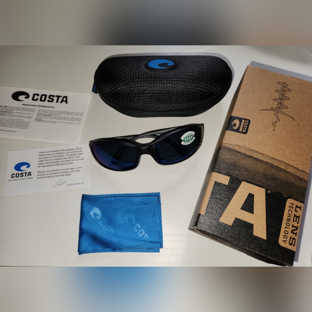 NWT Costa Brine Readers Matte Black Blue Mirror Polarized +2.00 Medium